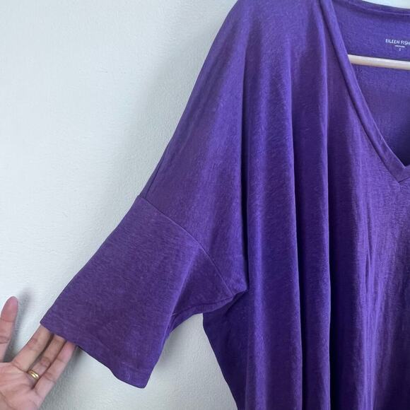 Eileen Fisher 100% Linen Purple Linen Knit Oversized Tunic Top Short Sleeve S - Picture 7 of 7